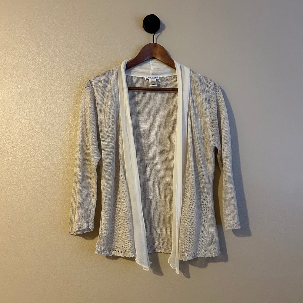 Avalin Linen/Silk Flowy Cardigan Knit Creme White Boho Classy Quiet Luxury